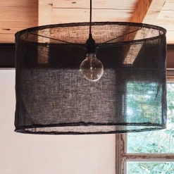 Abat-jour cylindrique en lin D60cm - noir