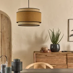 Abat-jour cylindrique en tissu D38cm - jaune miel