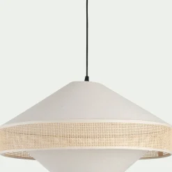 Abat-jour en lin et cannage D50cm - blanc