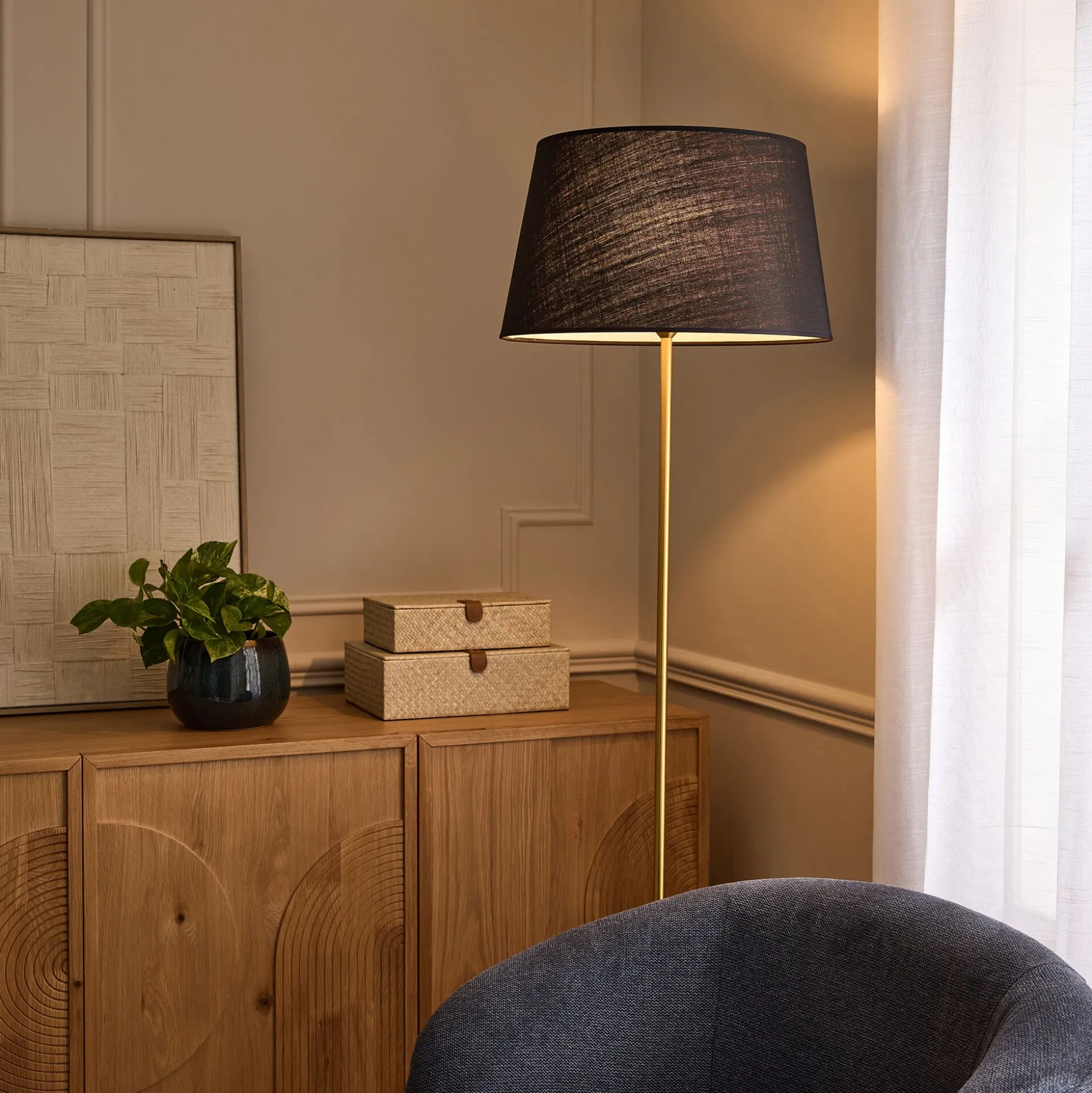 Abat-jour tambour en coton - D45cm noir