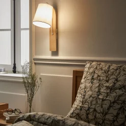 Applique murale en bois et abat-jour coton - H40cm