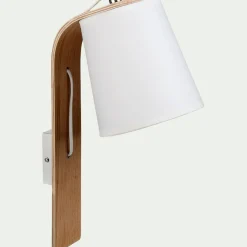 Applique murale en bois et abat-jour coton - H40cm