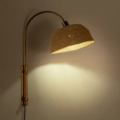 Applique murale électrifiée en métal et jonc de mer H72cm - doré