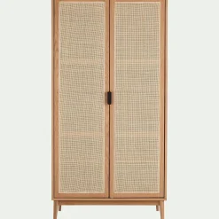 Armoire 2 portes battantes en bois et cannage H180cm - bois clair