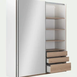 Armoire dressing avec 2 portes coulissantes en bois effet chêne H235cm - blanc