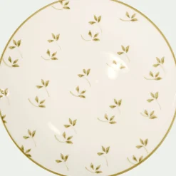 Assiette à dessert à motif floral vert en faïence D22cm - blanc