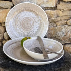 Assiette à dessert à motifs en grès D20,7cm - beige alpilles