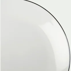 Assiette à dessert en grès avec liserai noir D19,2cm - blanc