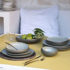 Assiette à dessert en grès D21cm - vert olivier