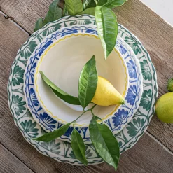 Assiette à dessert en grès D22,5cm à motif floral - bleu