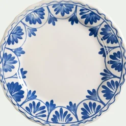 Assiette à dessert en grès D22,5cm à motif floral - bleu