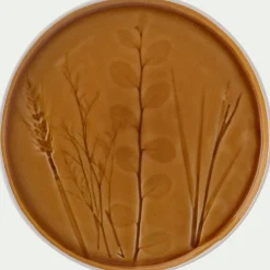 Assiette à dessert impressions végétales en grès D20cm - jaune argan