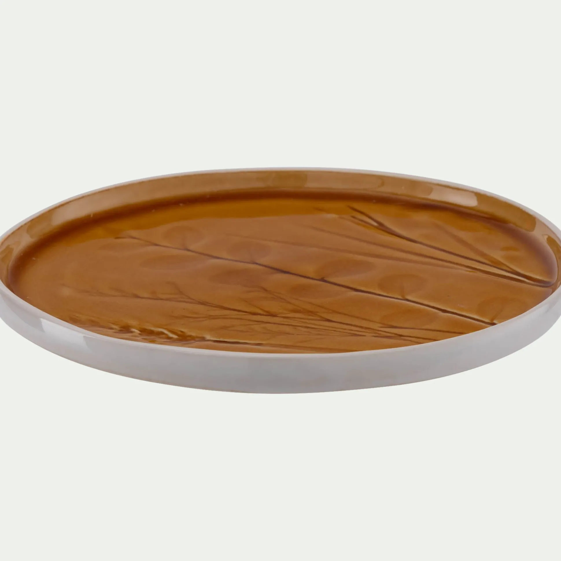 Assiette à dessert impressions végétales en grès D20cm - jaune argan