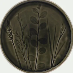 Assiette à dessert impressions végétales en grès D20cm - vert avocado