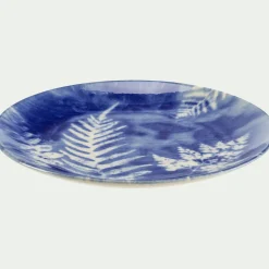 Assiette à dessert motif fougère en grès D21,6cm - bleu