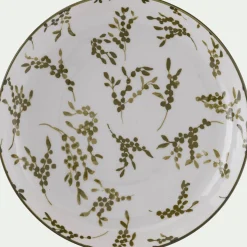 Assiette à dessert motif végétal en porcelaine D20cm - vert