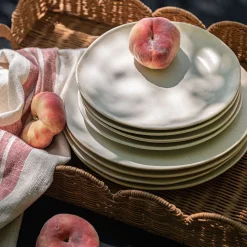 Assiette à dessert mouchetée en porcelaine D22cm - blanc dune