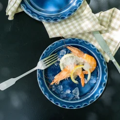 Assiette à dessert ondulée en grès D21cm - bleu