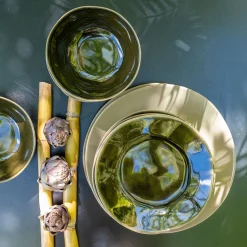 Assiette à dessert organique en grès D21cm - vert cèdre