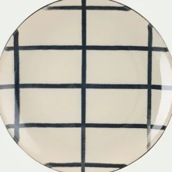 Assiette à dessert rayée en grès D21,6cm - blanc