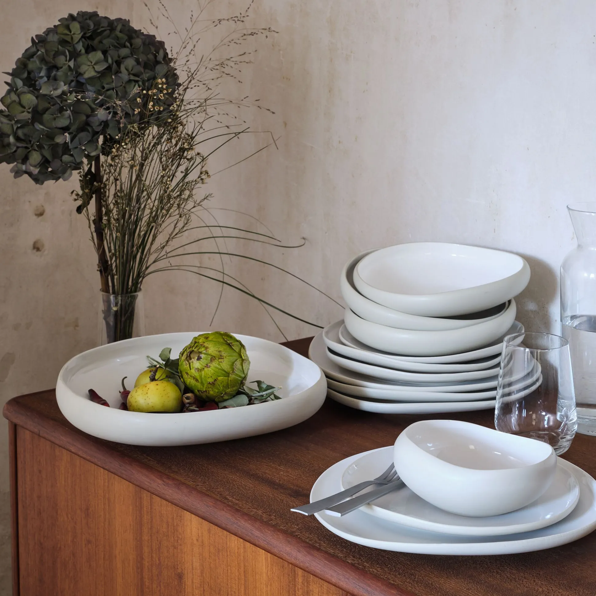 Assiette creuse en grès D20cm - blanc ventoux