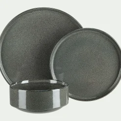 Assiette creuse en grès émail réactif D15,5cm - vert