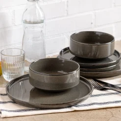 Assiette creuse en grès émail réactif D15,5cm - vert