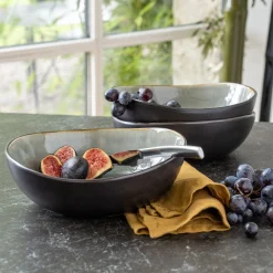 Assiette creuse en grès émail réactif D20cm - gris