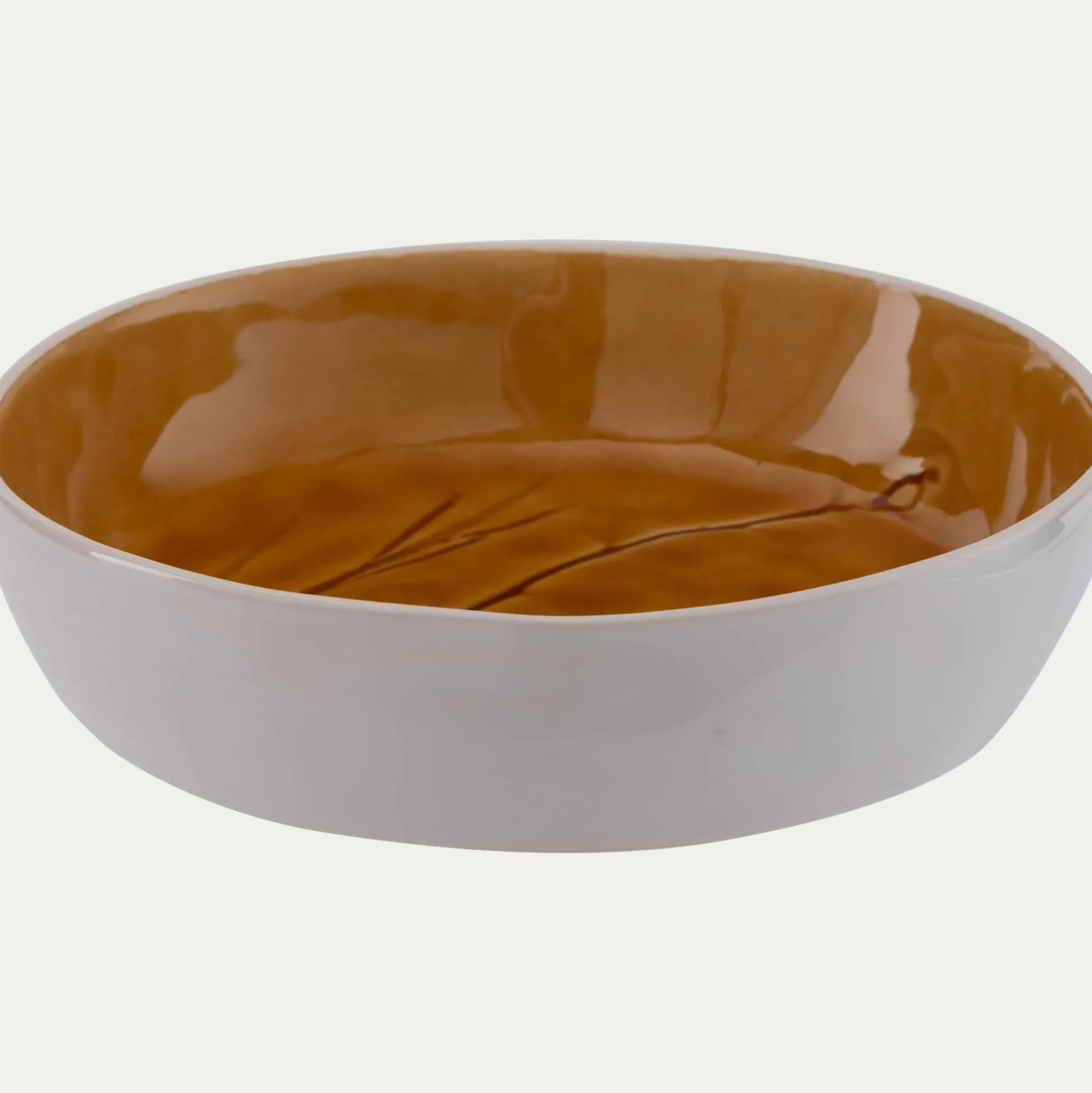 Assiette creuse impressions végétales en grès D19,5cm - jaune argan