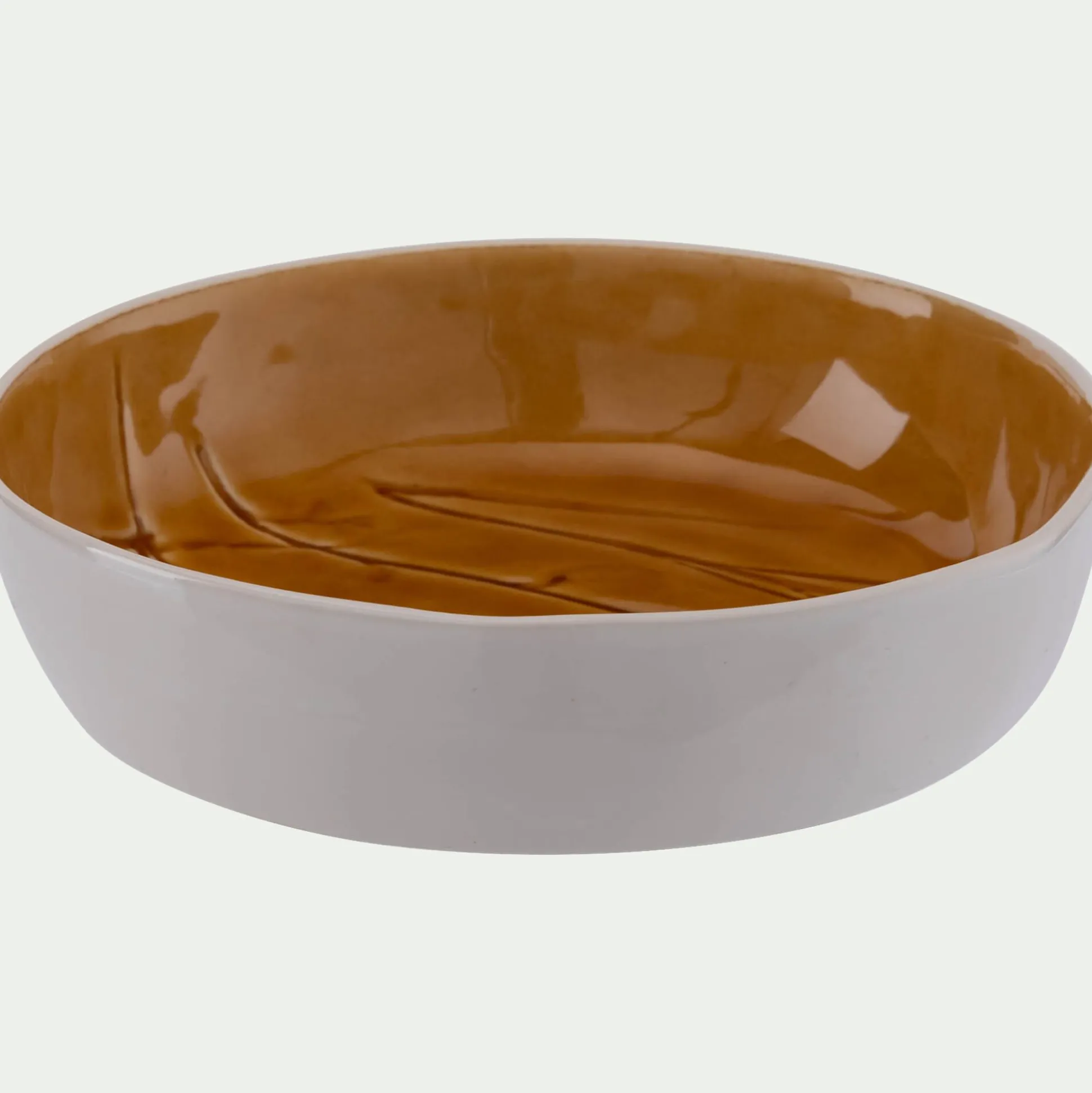 Assiette creuse impressions végétales en grès D19,5cm - jaune argan