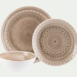 Assiette plate à motifs en grès D26,6cm - beige alpilles