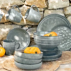 Assiette plate à rayures en grès D27,5cm - bleu calaluna