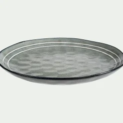 Assiette plate à rayures en grès D27,5cm - bleu calaluna