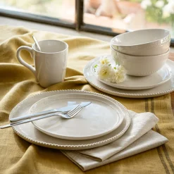 Assiette plate avec liseré perlé en porcelaine D27,60cm - blanc ventoux