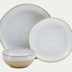 Assiette plate bicolore en grès recyclé D28cm - blanc