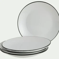 Assiette plate en grès avec liseré noir D26,8cm - blanc