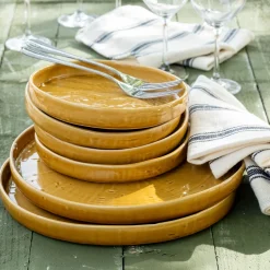 Assiette plate en grès D27,5cm - jaune argan