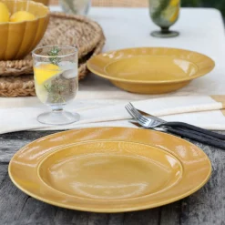 Assiette plate en grès D27,4cm - jaune