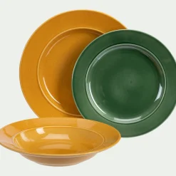 Assiette plate en grès D27,4cm - jaune