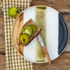 Assiette plate en grès peint D27cm - marron