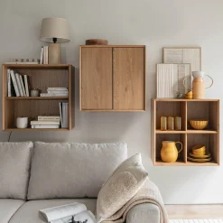 Bibliothèque 2 cases avec portes en bois L70xl36xH70cm - bois clair