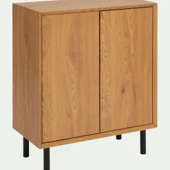 Bibliothèque 2 cases avec portes en bois L70xl36xH70cm - bois clair