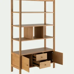 Bibliothèque en chêne avec 2 tiroirs et 2 placards - bois clair