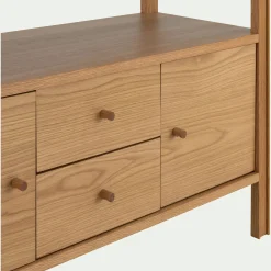 Bibliothèque en chêne avec 2 tiroirs et 2 placards - bois clair