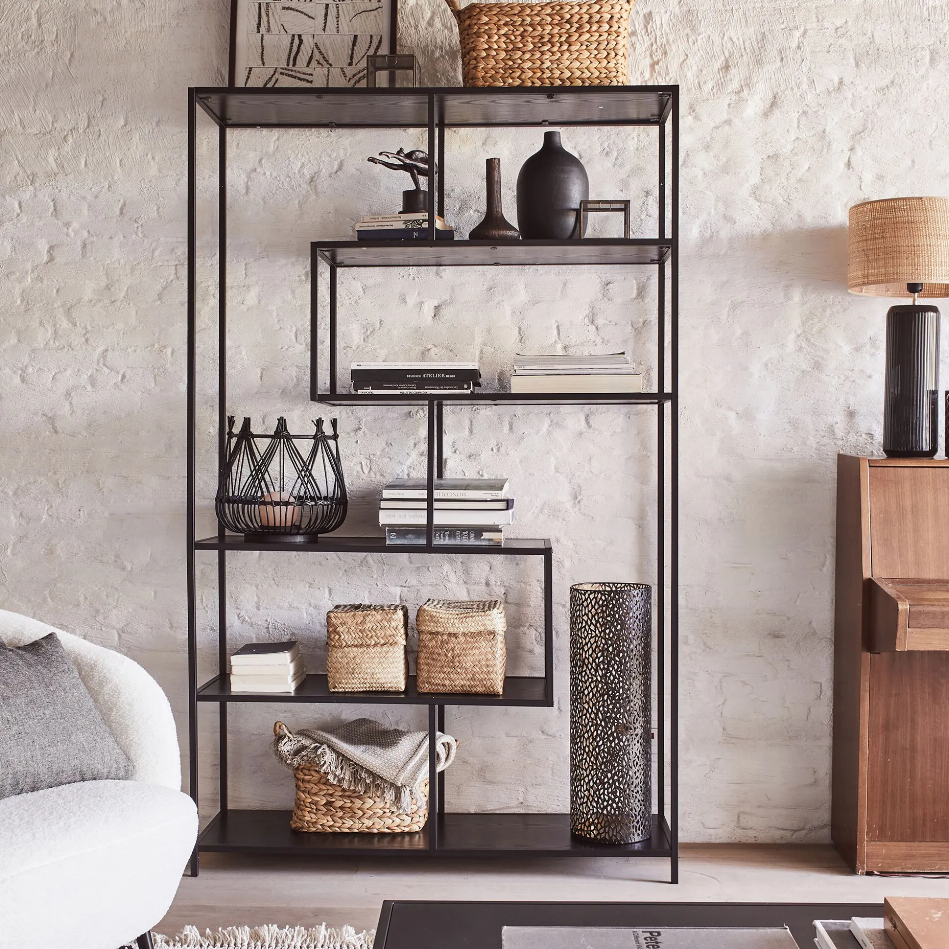 Bibliothèque en métal et en bois - noir