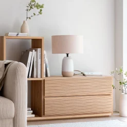 Bloc de 2 grands tiroirs en chêne strié L82cm - bois clair