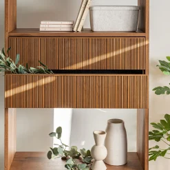 Bloc de 2 grands tiroirs en chêne strié L82cm - bois foncé