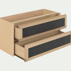 Bloc de 2 grands tiroirs en placage chêne et acier L82cm - noir