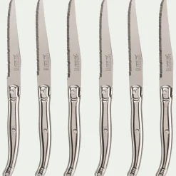 Bloc en bois de 6 couteaux à steak en acier - gris métallisé