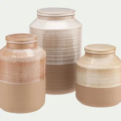 Bocal avec couvercle 1,95L en grès - beige